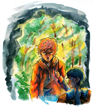 Halfbody / simple background / multiple charcter
